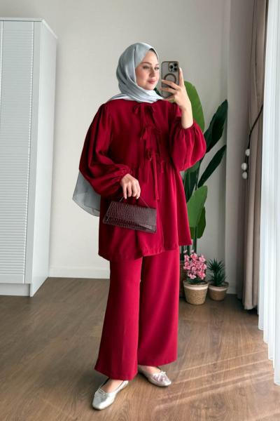 Önü Bağcıklı İkili Takım  Kırmızı