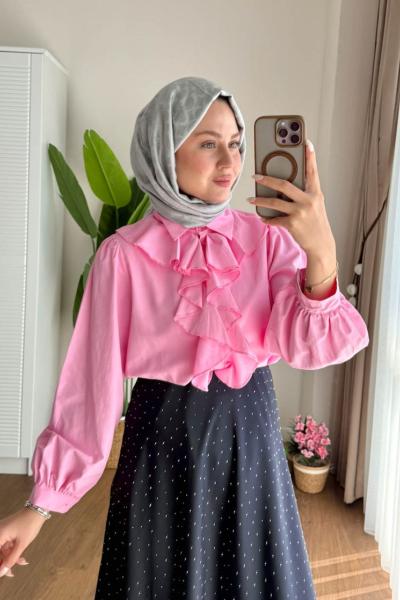 Önü Fuarlı Gömlek  Pembe