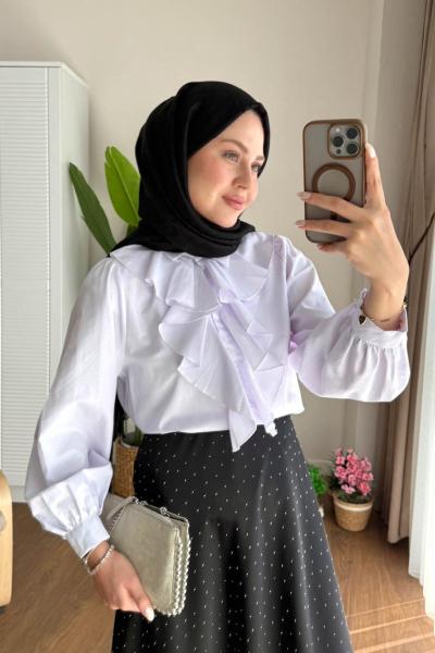 Önü Fuarlı Gömlek  Beyaz