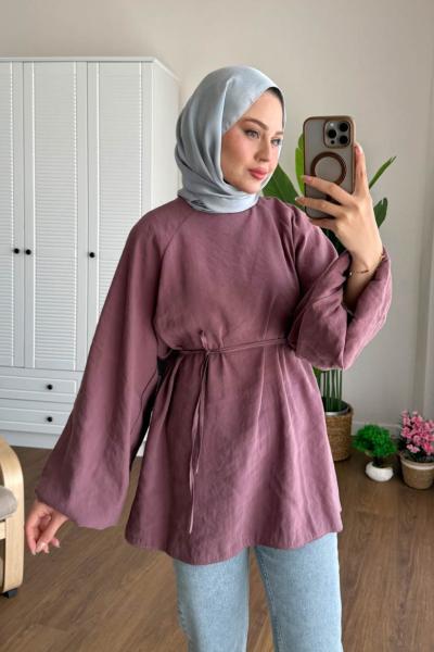 Balon Kol Modal Tunik Gül Kurusu