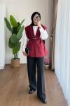 Vatkalı Oversize Yelek Bordo