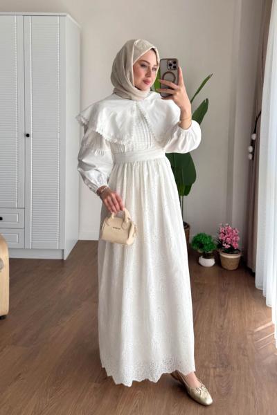 Mila Brode Elbise Beyaz