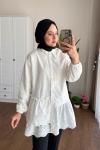 Volanlı Brode Tunik Beyaz