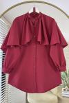 Pelerin Detaylı Gömlek  Bordo