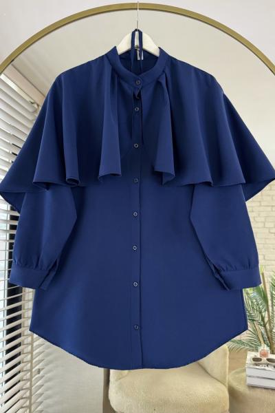 Pelerin Detaylı Gömlek  Lacivert