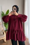 Fiyonklu Salaş Gömlek  Bordo