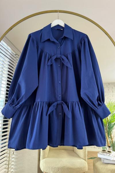 Fiyonklu Salaş Gömlek  Lacivert