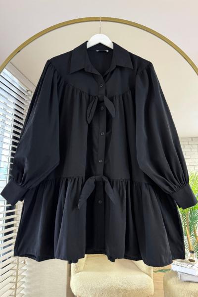 Fiyonklu Salaş Gömlek  Siyah