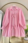 Fiyonklu Salaş Gömlek  Pembe