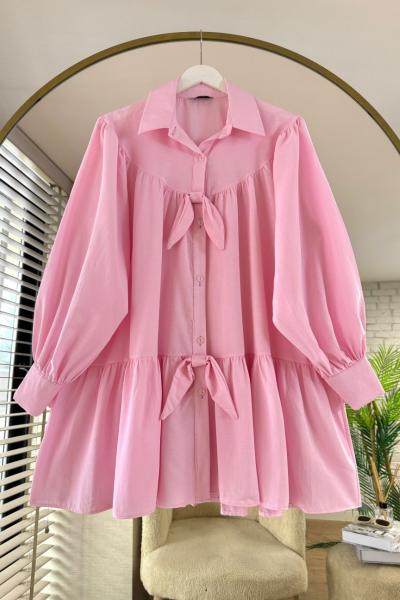 Fiyonklu Salaş Gömlek  Pembe