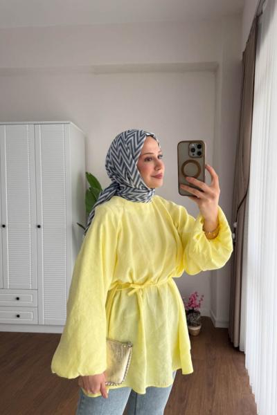 Balon Kol Modal Tunik Sarı