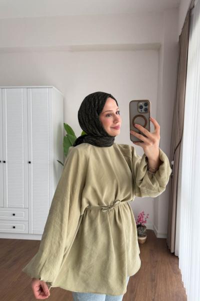 Balon Kol Modal Tunik Küf Yeşili