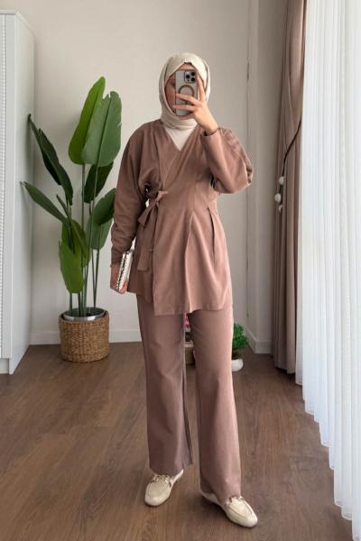 Pensli Keten Takım Kahverengi