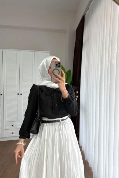 Bebe Yaka Fırfırlı Kısa Gömlek  Siyah