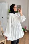 Balon Etekli Beli Lastikli Tunik Ekru