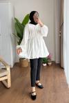 Balon Etekli Beli Lastikli Tunik Ekru