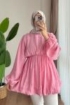 Balon Etekli Beli Lastikli Tunik Pembe