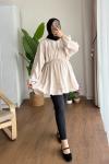 Balon Etekli Beli Lastikli Tunik Bej