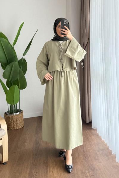 Bağcıklı Keten Takım Yeşil