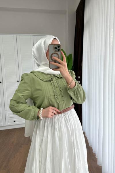 Bebe Yaka Fırfırlı Kısa Gömlek  Çağla Yeşili