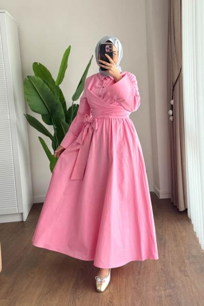 Lara Bağlamalı Elbise Pembe