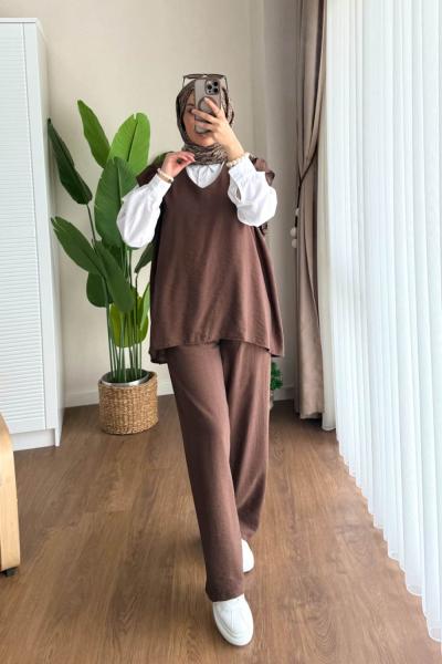 Erva Üçlü Takım  Kahverengi