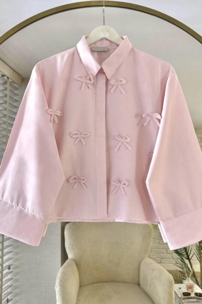 Ribbon Kısa Gömlek Pembe