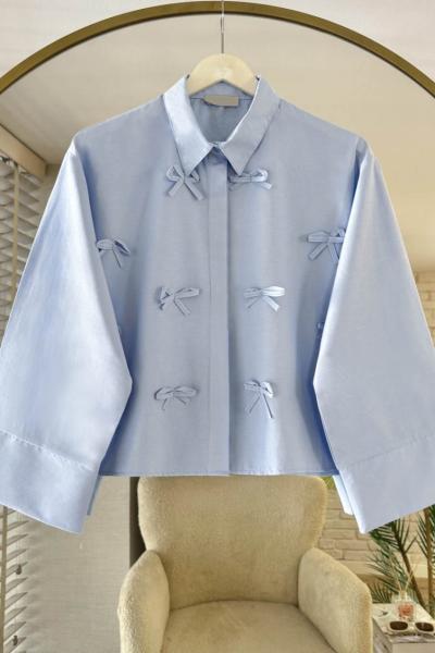 Ribbon Kısa Gömlek Bebe Mavisi