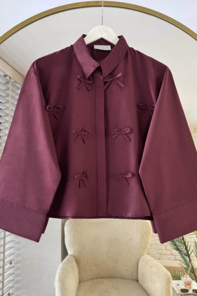 Ribbon Kısa Gömlek Bordo