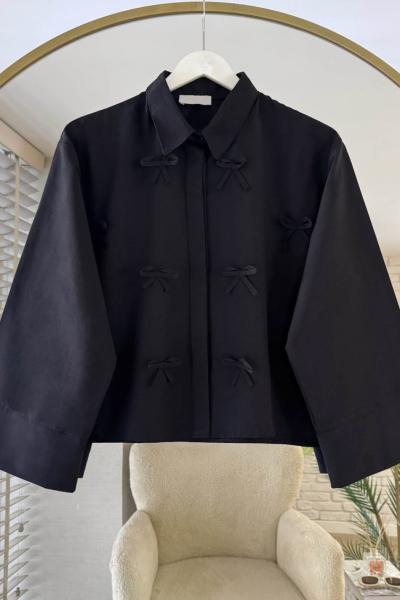 Ribbon Kısa Gömlek Siyah