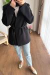 Bağlamalı Double Ceket Siyah