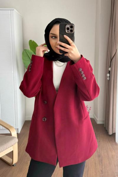 Bağlamalı Double Ceket Bordo