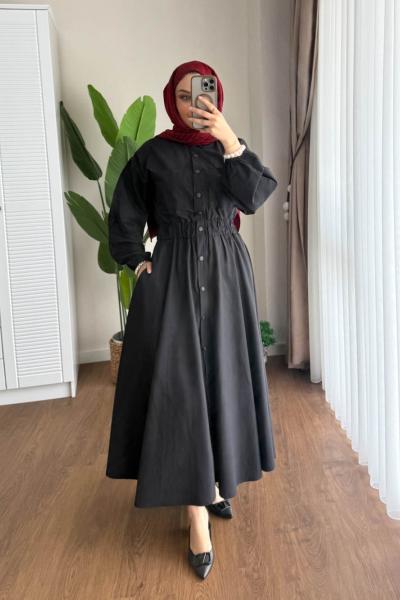 Çift Cepli ÇıtÇıtlı Elbise Siyah