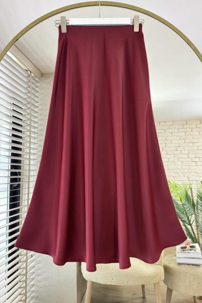 Saten Kiloş Etek  Bordo