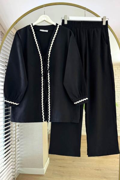 Roza İkili Takım Siyah