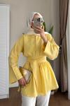 Yarım Patlı Beli Kuşaklı Gömlek  Sarı