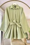 Yarım Patlı Beli Kuşaklı Gömlek  Yeşil