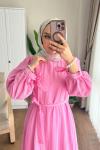 Kolu Bağcıklı Begonya Elbise Pembe