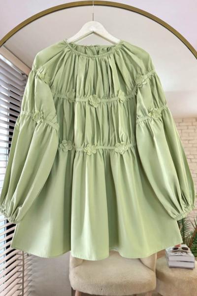 Çiçek Detaylı Tunik  Yeşil