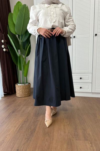 Soft Pileli Kemerli Etek Lacivert