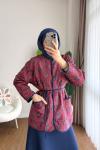 Etnik Desen çıtçıtlı Ceket Kırmızı