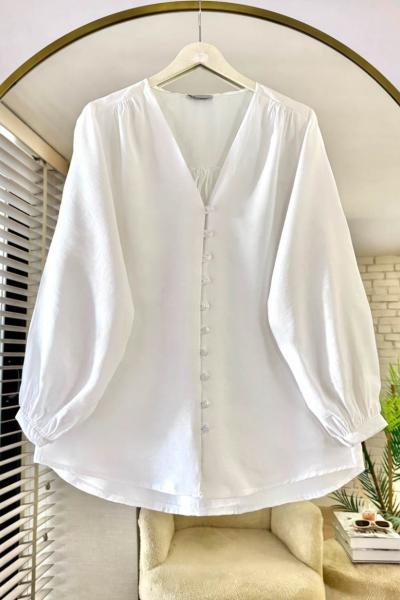 V Yaka Modal Gömlek  Ekru