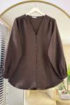 V Yaka Modal Gömlek  Acı Kahve