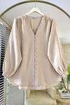 V Yaka Modal Gömlek  Bej
