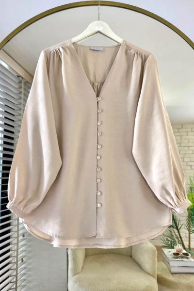 V Yaka Modal Gömlek  Bej