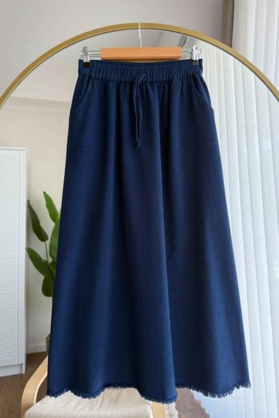 Gabardin Püsküllü Etek  Lacivert