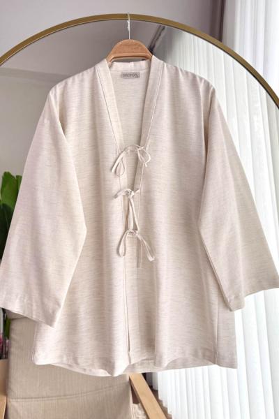 Bağcıklı  Kimono Krem