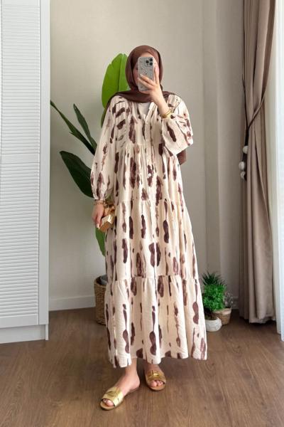 Helen Desenli Elbise Krem