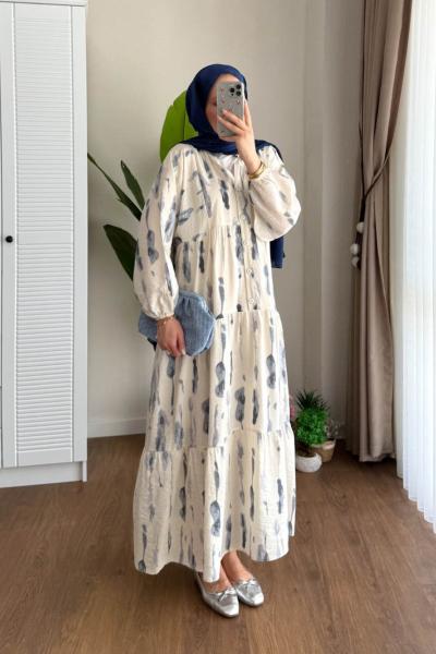 Terek Desenli ELBİSE Krem