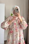 Yasmin Desenli Elbise Krem